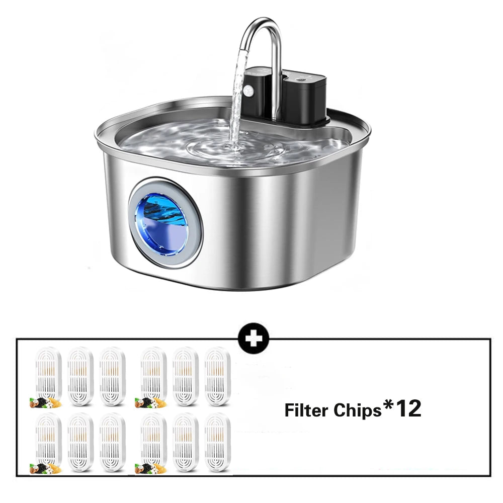 Automatic Stainless Steel Pet Water Fountain With Motion Sensor Display