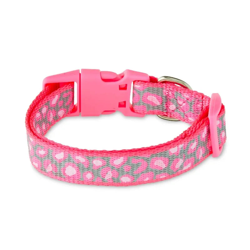 Reflective Adjustable Dog Collar, Pink Cheetah, S
