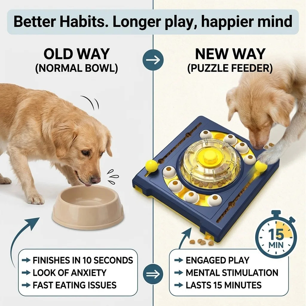 Dog Puzzle Toy, DJ Turntable Style Interactive Pet Treat Dispenser for Mental Stimulation, Level 2 Intermediate Enrichment Slow Feeder for Large & Medium Dogs, Durable IQ Game for Boredom Relief