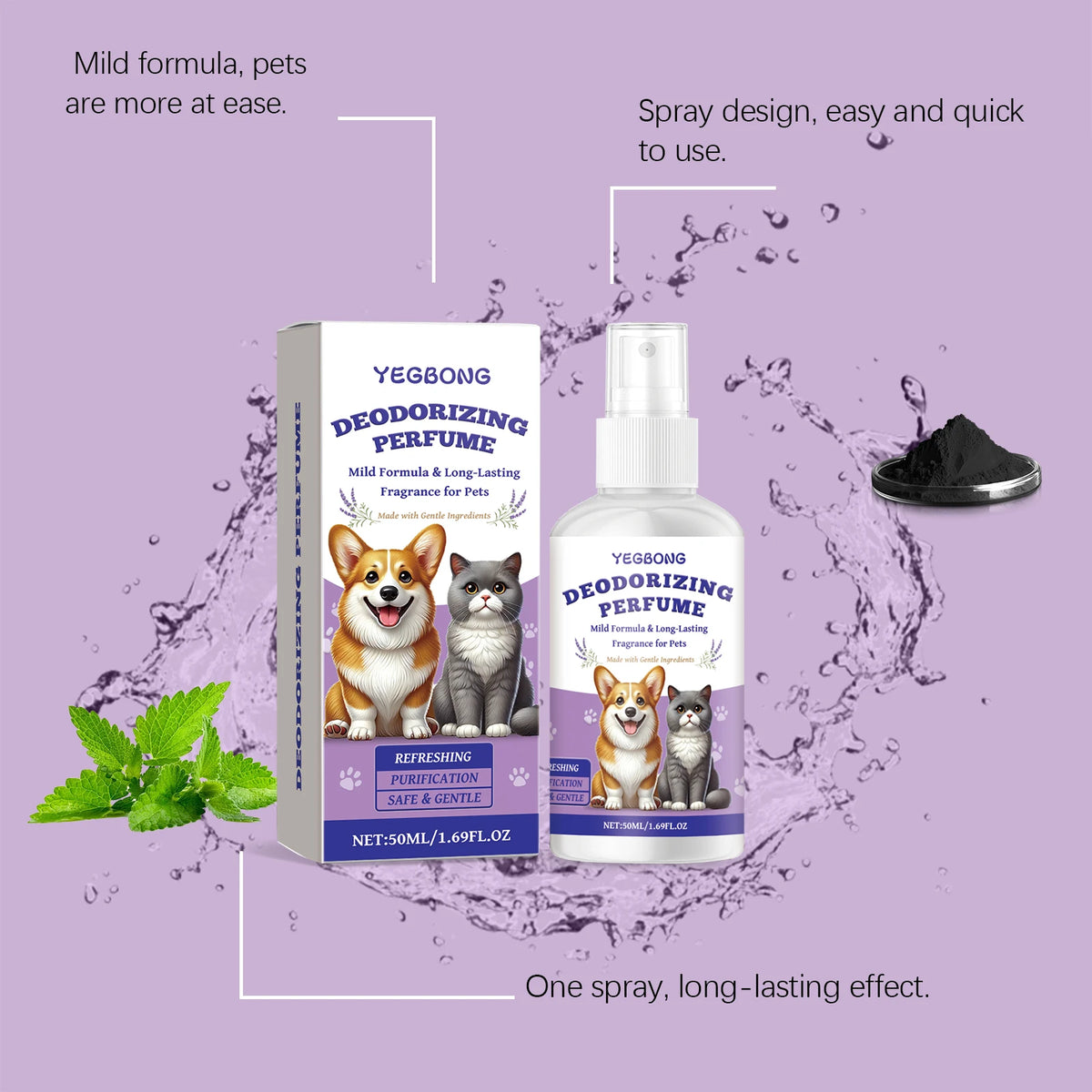 Pet Deodorizing Spray for Cats Dogs, Mild Plant Formula, Eliminate Pet Body Odor Freshen Indoor Air Long Lasting Scent