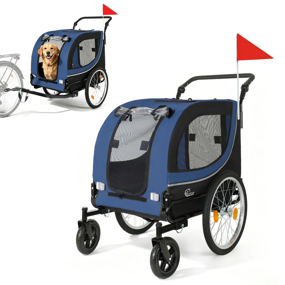 2-in-1 Bike Trailer & Pet Stroller for Dogs up to 100lbs, Foldable Large Dog Carrier Cart with 20 Inch Air-Filled Wheels, 8 Inch Front Caster Wheels, Breathable Mesh Windows, PVC Rain Cover, Quick Release Wheels, Heavy Duty F