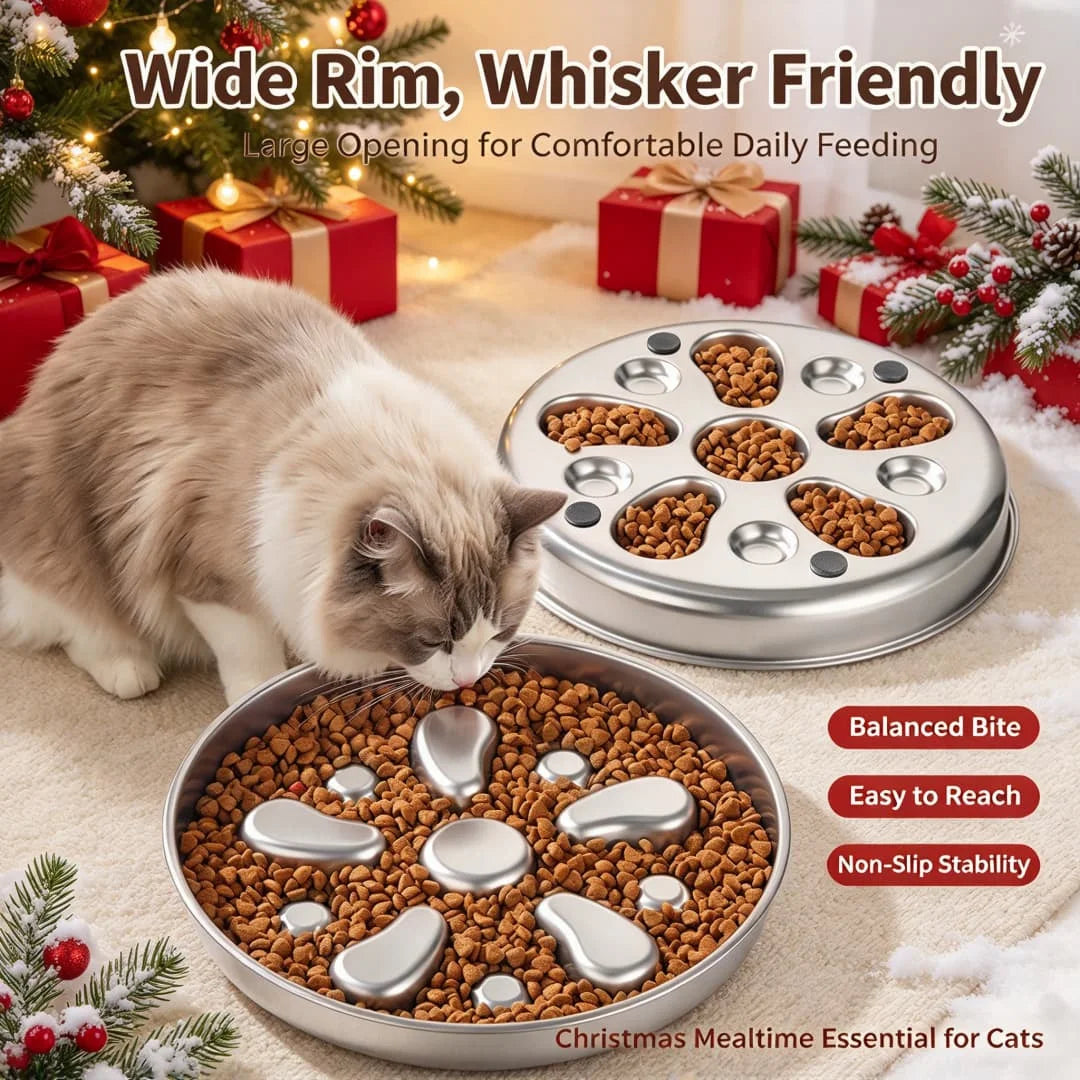 Large Stainless Steel Slow Feeder Bowl for Dogs, Reversible 2-in-1 Flower Design, Anti-Choking & Non-Slip Anti-Tip Base