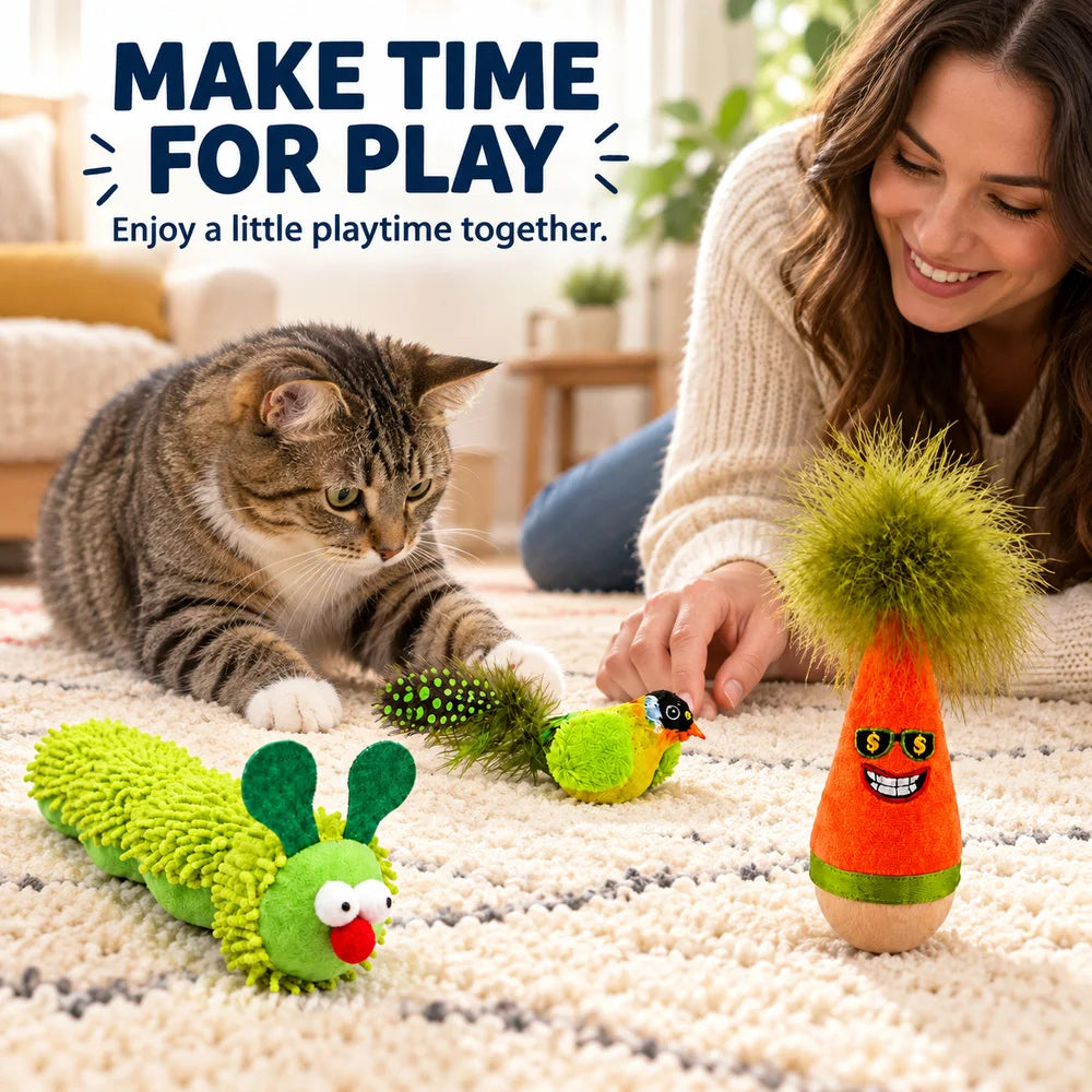 Zoe Interactive Game Cat Toys For Indoor Cats With Wobble Toy Soft Caterpillar And Chirping Bird For Batting Pouncing Kicking And Daily Play