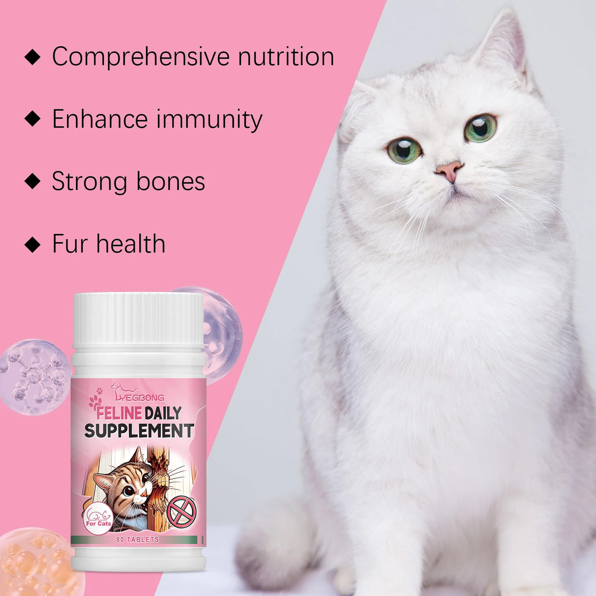 Cat Trace Element Tablets, Feline Vitamin Mineral Supplement, Supply Essential Nutrients & Balance Daily Diet