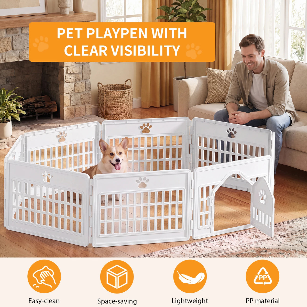 MCQ 24IN 4/6/8 Panel Injection Molded Dog Playpen Plastic Seamless Desig Expandable Durable Pet Fence for Medium Dogs Indoor Outdoor Folding Portable Puppy Playpen