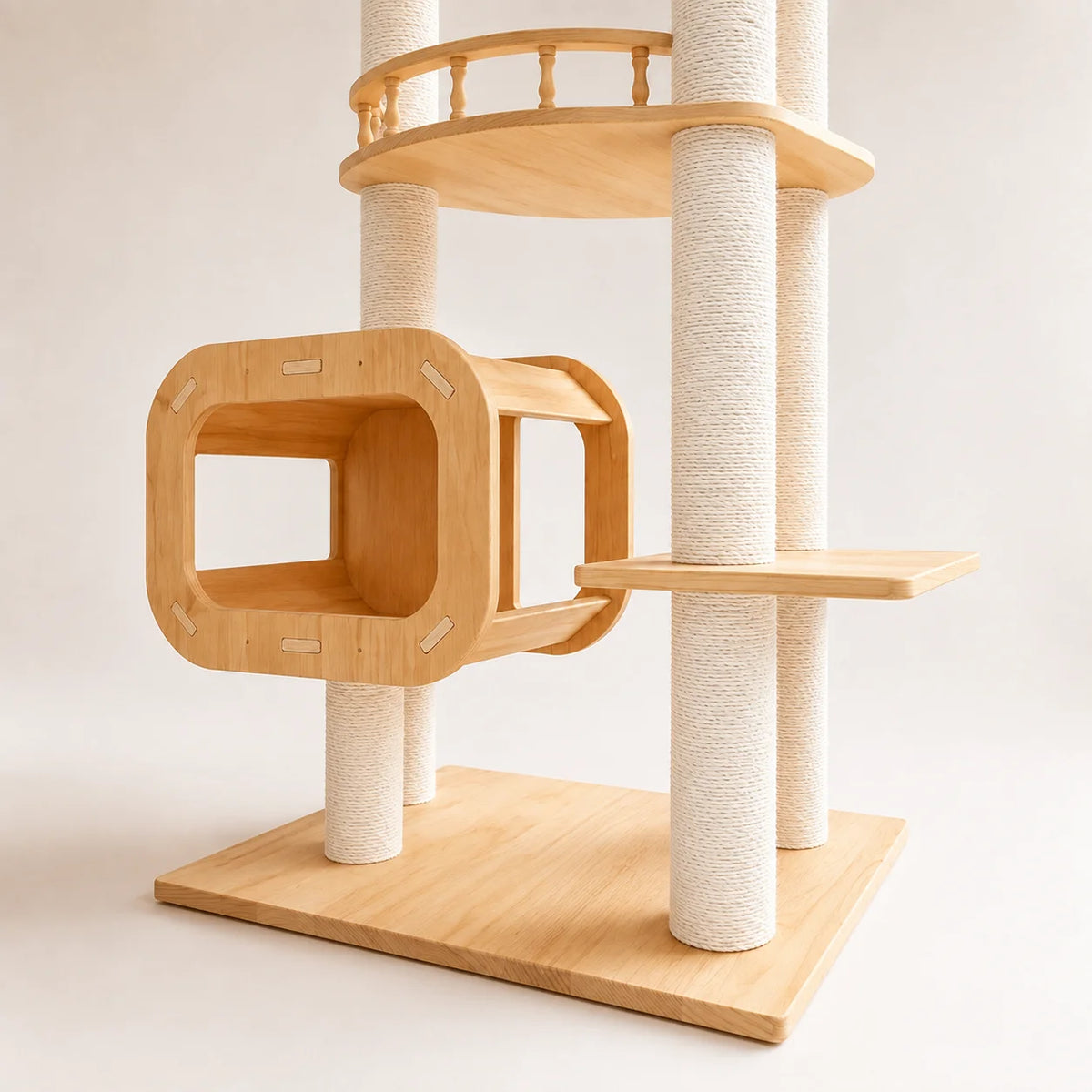 Sturdy Wooden Cat Tree with Condo, Bed and Sisal Posts