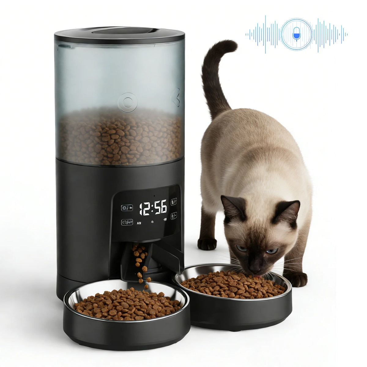 JHK Automatic Cat Feeder With Dual Stainless Bowls Timed Feeding