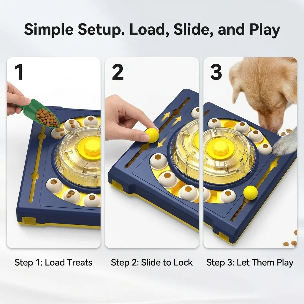 Dog Puzzle Toy, DJ Turntable Style Interactive Pet Treat Dispenser for Mental Stimulation, Level 2 Intermediate Enrichment Slow Feeder for Large & Medium Dogs, Durable IQ Game for Boredom Relief