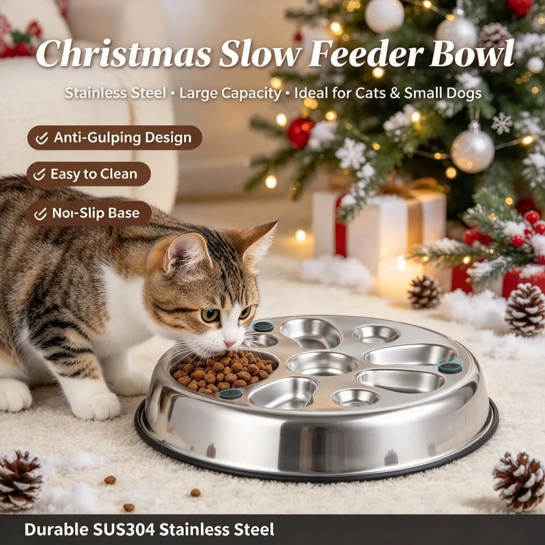 Large Stainless Steel Slow Feeder Bowl for Dogs, Reversible 2-in-1 Flower Design, Anti-Choking & Non-Slip Anti-Tip Base