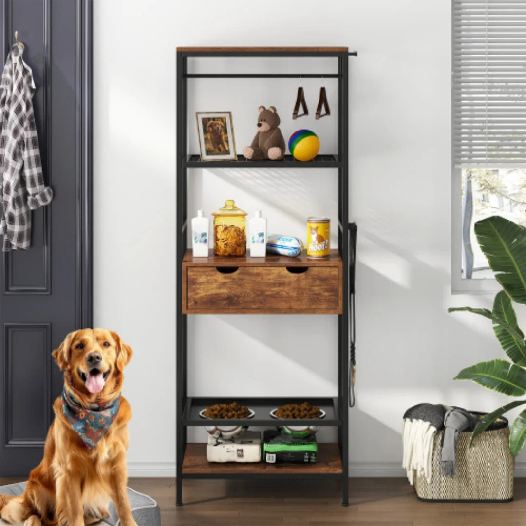 Elevated Dog Feeding Station With Adjustable Bowls And Storage Cabinet