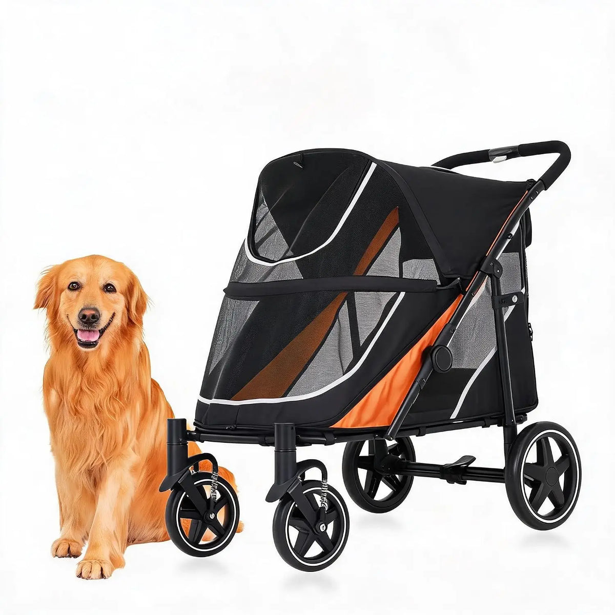 Multi Functional Pet Cart Lightweight And Foldable Multiple Cats Dogs And Outdoor Carts Heavy-Duty Large Dog Stroller with Mesh Ventilation, Removable Bed, Storage Basket For Dogs Cat