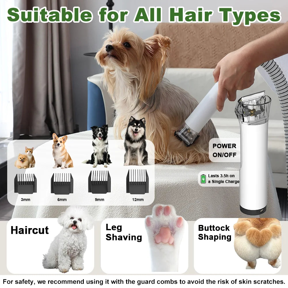 Pet Grooming Kit Cat/Dog Hair Vacuum with 2.5L Large Capacity,5 in 1 Professional Pet Blow&Suction Machine with 5 Blow Settings and 3 Suction Level, Low Noise Pet Hair Cleaner for All Hair Type