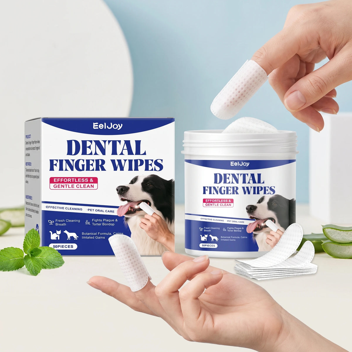50PCS Pet Teeth Cleaning Finger Wipes Gentle Clenaing Yellow Stains Prevent Plaque & Tartar Eliminate Bad Breath Promote Pet Oral Health Dental Cleaner Wipes