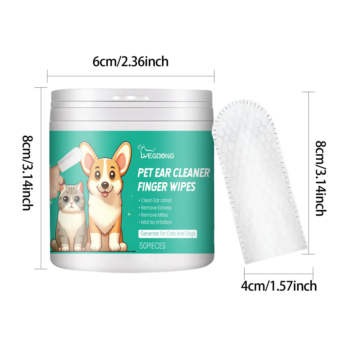 50PCS Pet Ear Cleaning Finger Wipes Gentle CLeaning Ear Canal Deep Remove Earwax Mite Repellent Non-irritating Eliminate Bad Odor Soothing Discomfort Pet Ear Cleaner
