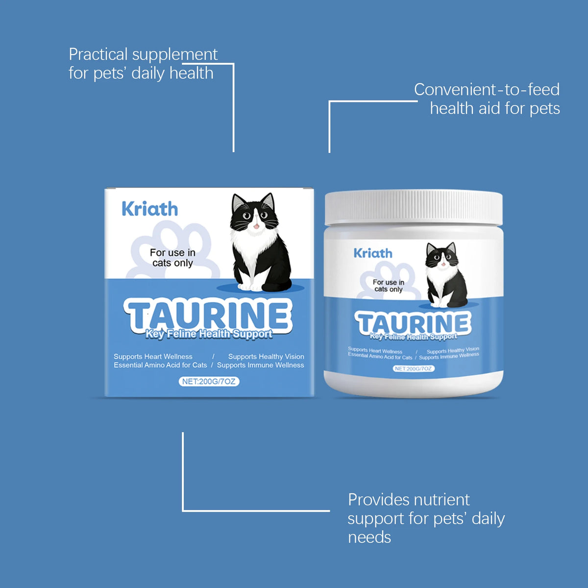 200g Cat Taurine Powder Natural Formula Rich Nutrients Relief Discomfort Promote Pet Health Maintain Pet Oral Mild Pet Taurine Powder for Dogs & Cats