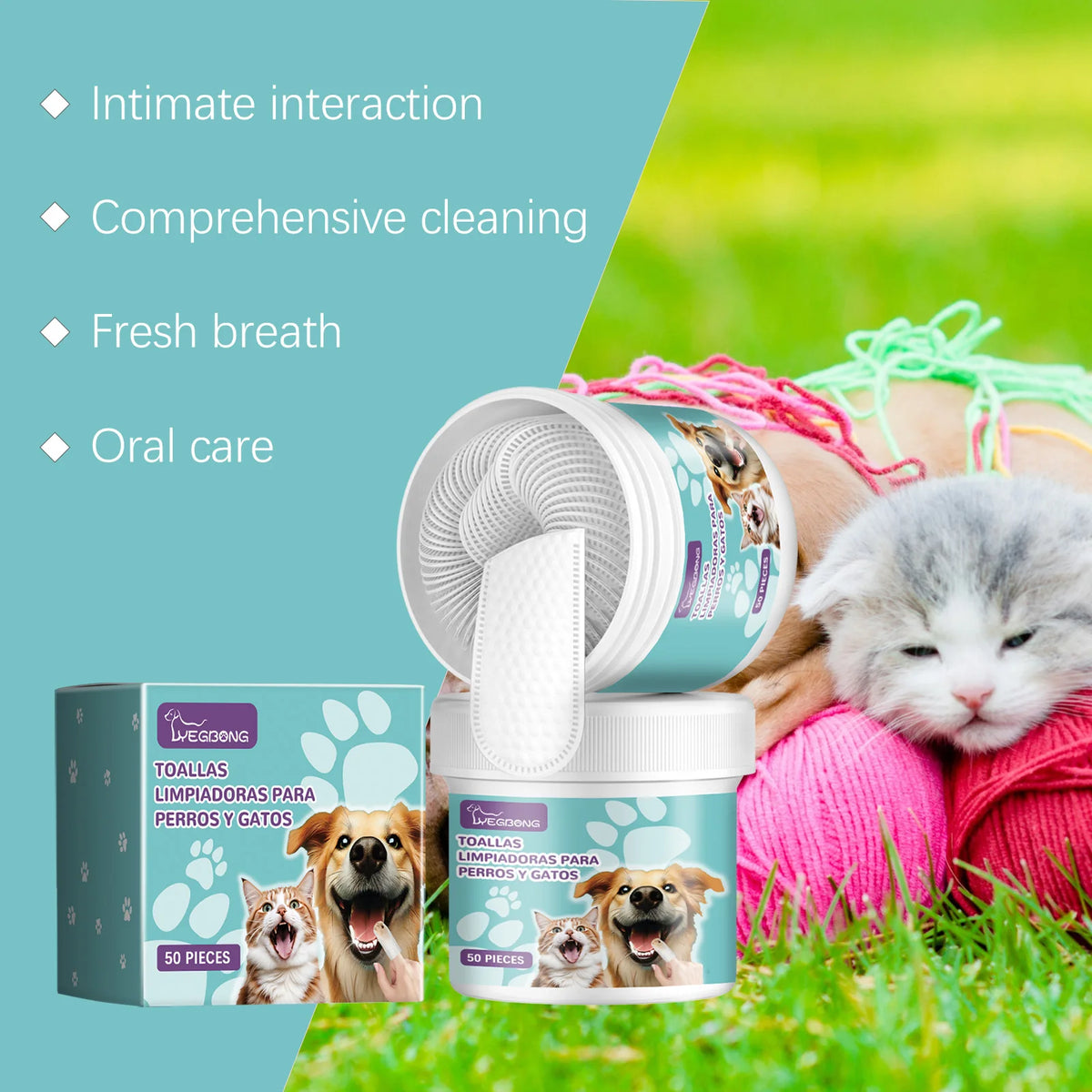 50PCS Pet Dental Cleaning Wipes Gentle Remove Teeth Stains Prevent Plaque & Tartar Refreshing Eliminate Bad Breath Non-irritating Gum Care Pet Dental Cleaner Finger Cots