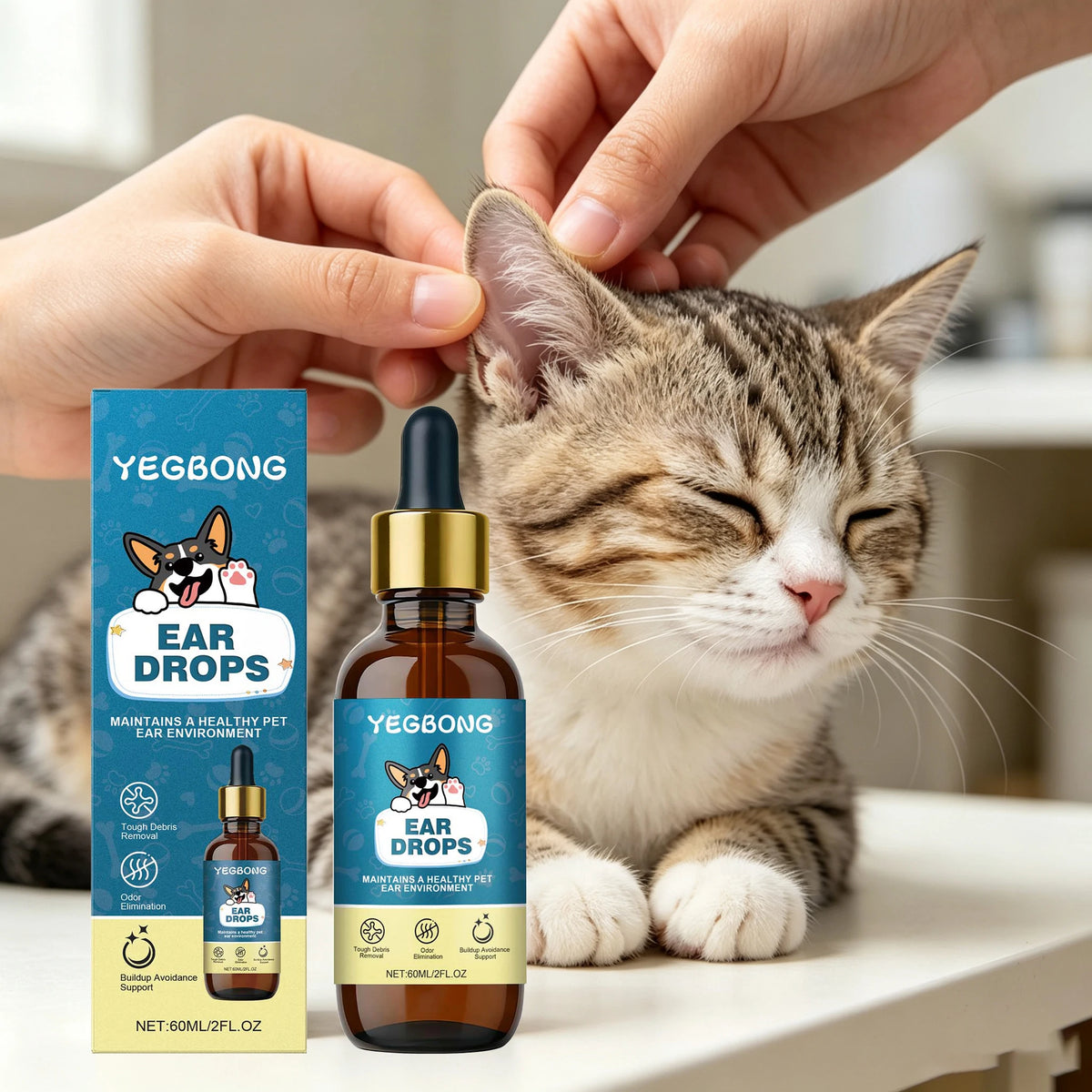 60ML Pet Ear Care Drops Natural Formula Gentle Nourishing Tough Debris Removal Eliminate Bad Odors Cleaning Earwax Nourishing Pet Ear Drops