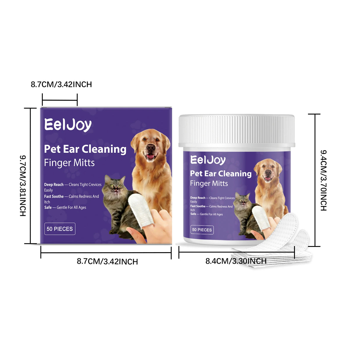 50PCS Pet Ear Cleaning Finger Cots Gentle Formula Daily Cleaning Ear Stains Eliminate Bad Odors Fresh Fragrance Soothing Itching Pet Ear Cleaner Wet Wipe