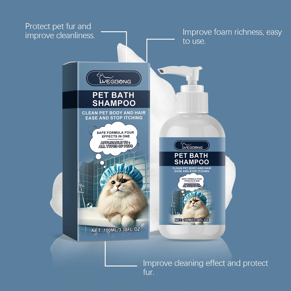 100ML Pet Bathing Shampoo Gentle Cleaning Dirts Moisturizing Enhance Smoothness Nourishing Skin Soothing Itching Improve Shine Fresh Fragrance Pet Shampoo for Cat & Dog