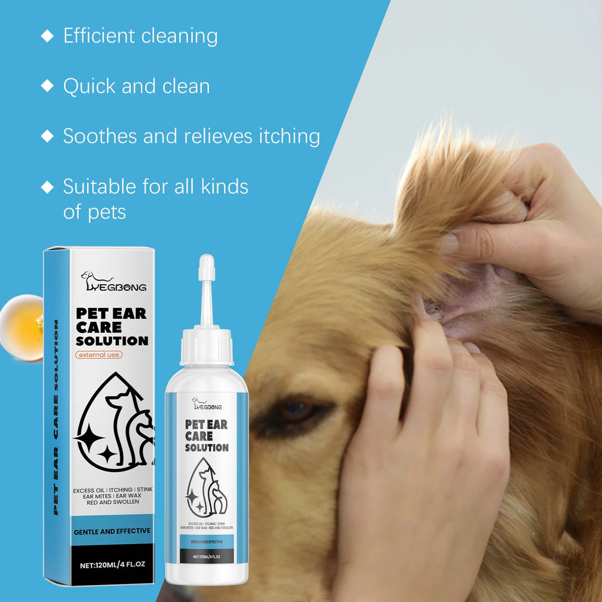 120ML Pet Ear Care Solution Liquid Gentle Cleaning Earwax Mite Removal Eliminating Bad Odor Soothing Discomfort Relief Itching Natural Ear Care Cleaner