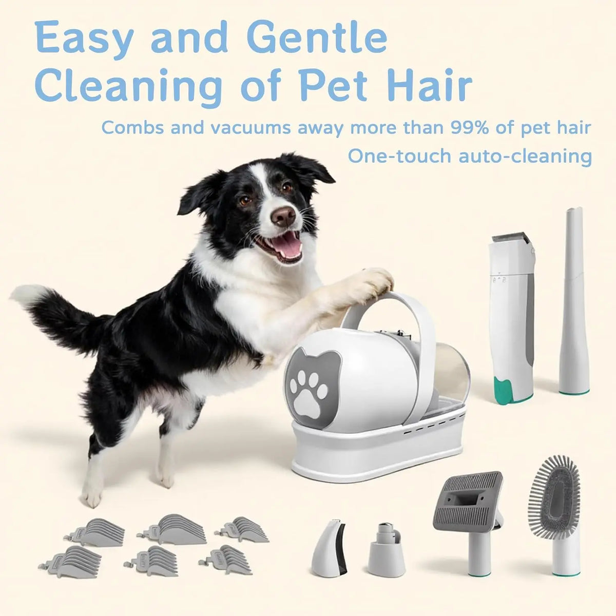 Dog Grooming Vacuum Kit With Deshedding Brush And Paw Trimmer