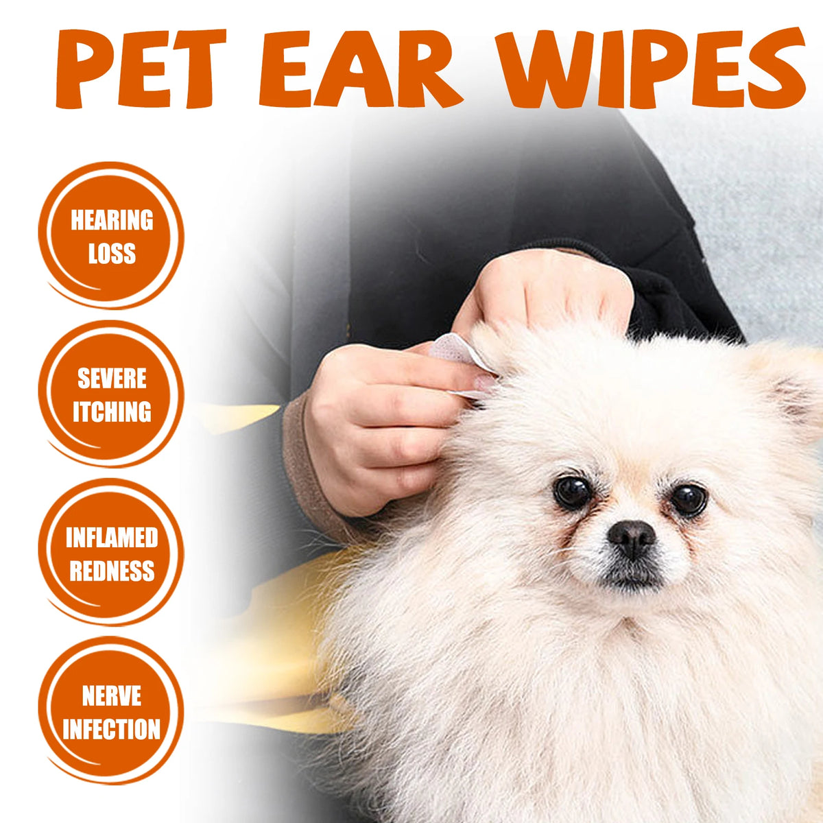 60PCS Pet Ear Cleaning Wipes Gentle Remove Earwax Reduce Ear Stains Eliminate Bad Odor Mite Removal Non-irritating Pet Ear Wet Tissues for Cats & Dogs