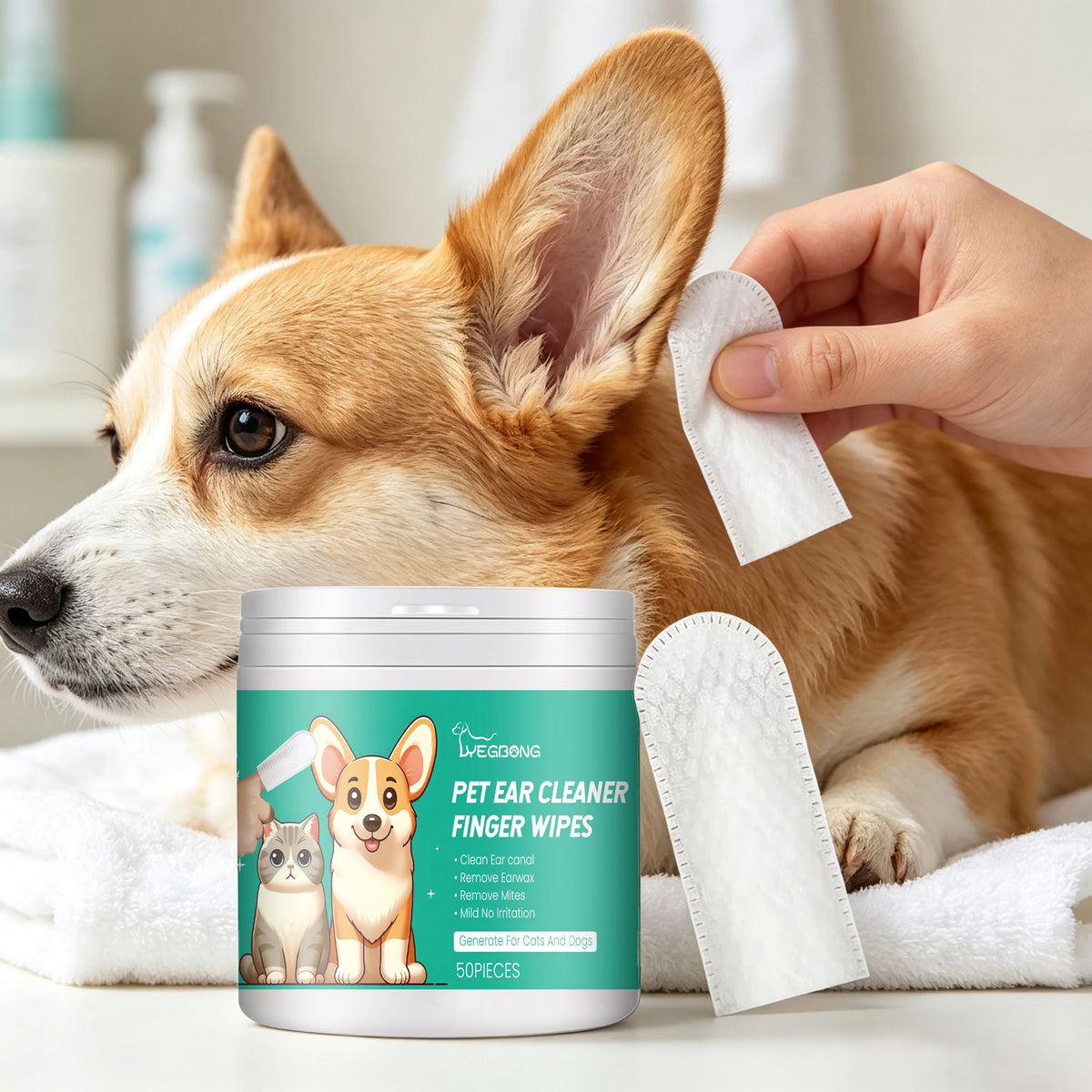 50PCS Pet Ear Cleaning Finger Wipes Gentle CLeaning Ear Canal Deep Remove Earwax Mite Repellent Non-irritating Eliminate Bad Odor Soothing Discomfort Pet Ear Cleaner