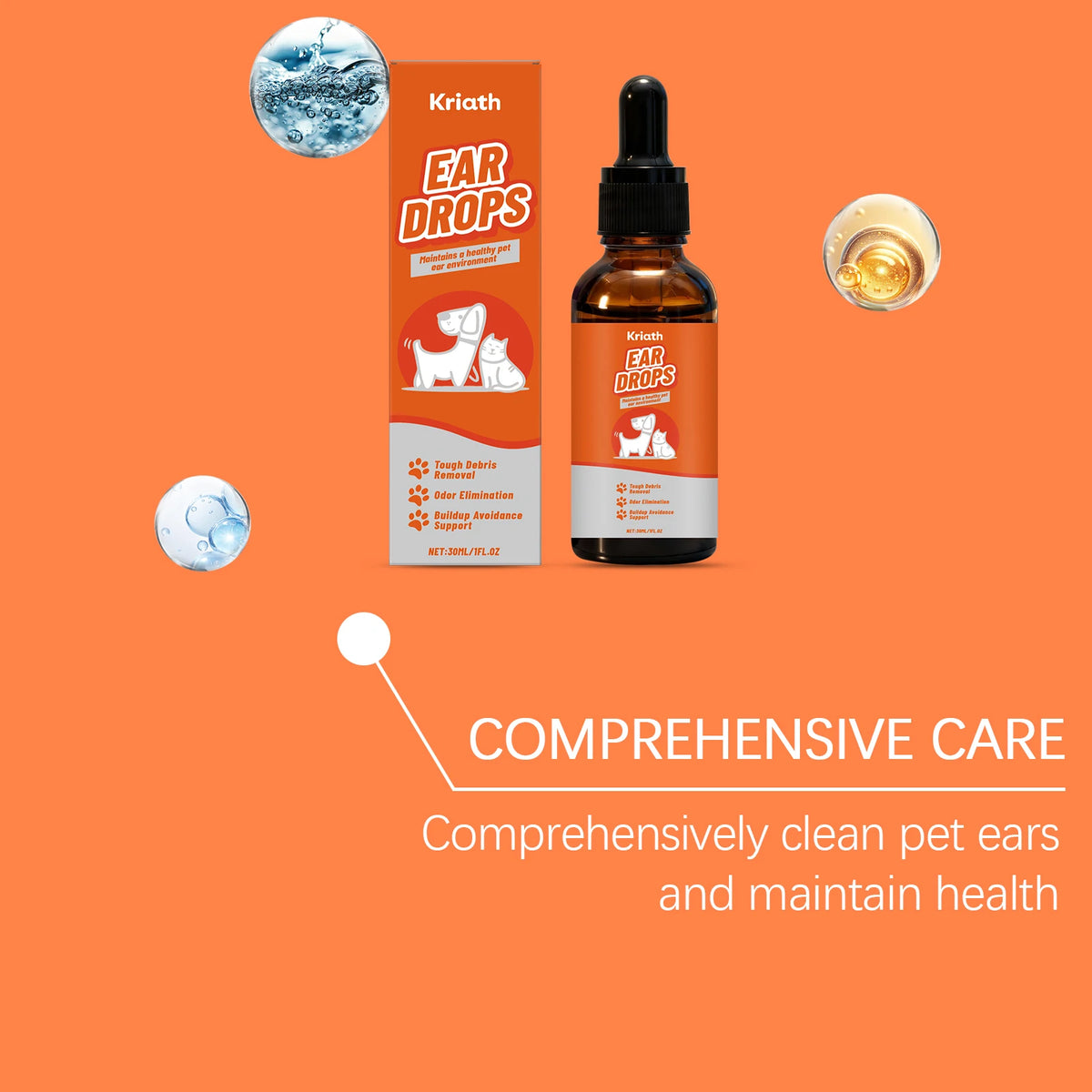 30ML Pet Ear Care Drops Gentle Remove Tough Debris Eliminate Bad Odor Maintain Ear Health Non-irritating Relief Discomfort Pet Ear Care Serum for Cats & Dogs
