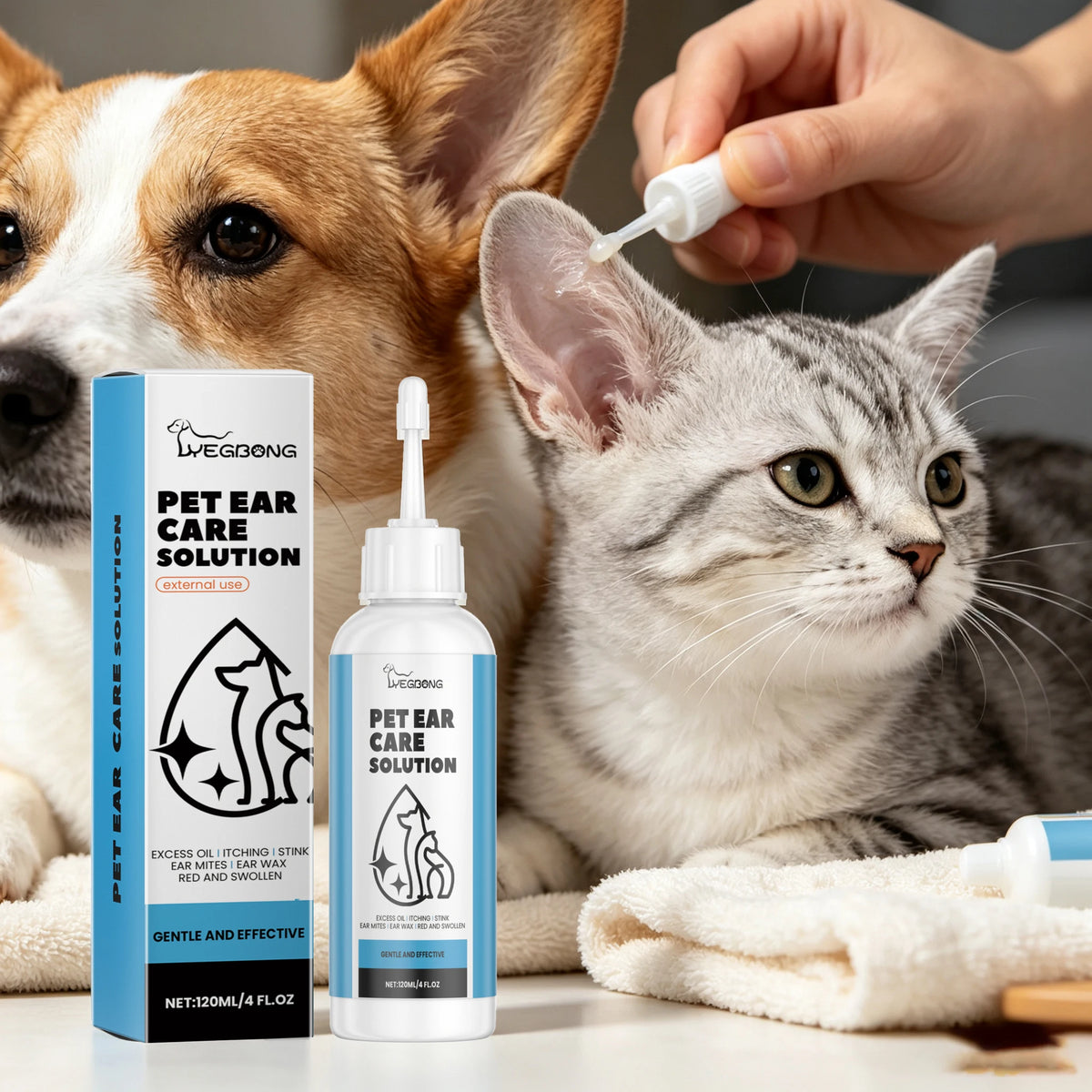 120ML Pet Ear Care Solution Liquid Gentle Cleaning Earwax Mite Removal Eliminating Bad Odor Soothing Discomfort Relief Itching Natural Ear Care Cleaner