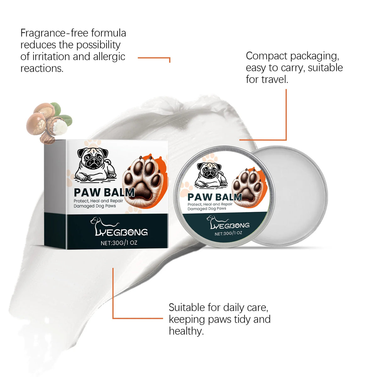30G Pet Paw Balm Deep Moisturizing Repairing Damaged Skin Nourishing Paw Anti-chapping Enhance Smoothness Protective Natural Pet Paw Balm