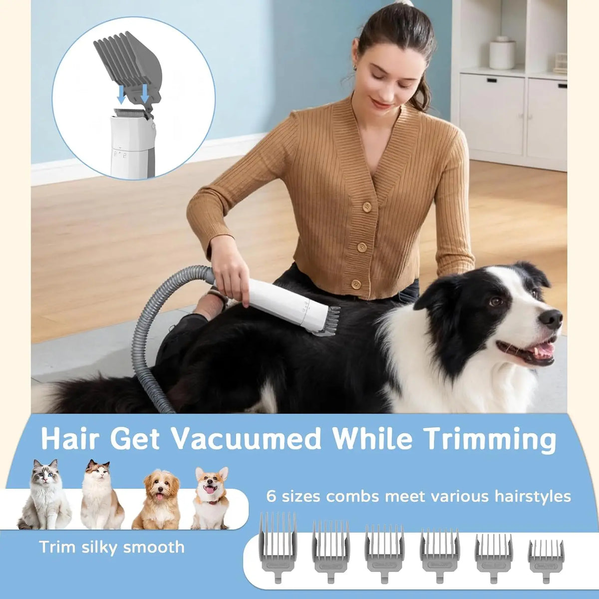 Dog Grooming Vacuum Kit With Deshedding Brush And Paw Trimmer
