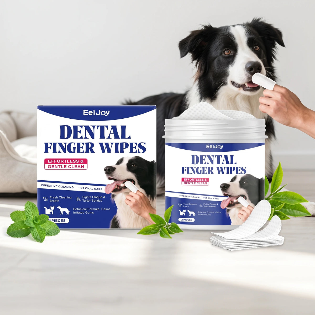 50PCS Pet Teeth Cleaning Finger Wipes Gentle Clenaing Yellow Stains Prevent Plaque & Tartar Eliminate Bad Breath Promote Pet Oral Health Dental Cleaner Wipes