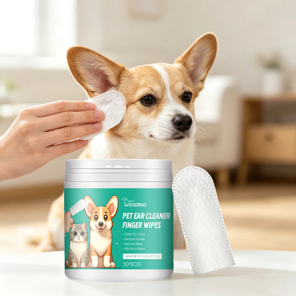 50PCS Pet Ear Cleaning Finger Wipes Gentle CLeaning Ear Canal Deep Remove Earwax Mite Repellent Non-irritating Eliminate Bad Odor Soothing Discomfort Pet Ear Cleaner