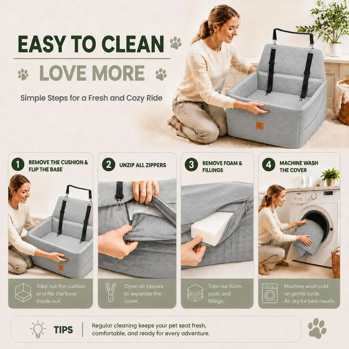 Back Seat Dog Bed for Medium & Large Dogs Up to 65 lbs, Pet Car Seat wtih Adjustable Leashes, Removable Cover, Washable Machine, Safety Belt, Non-slip Base for Pet Travel Home