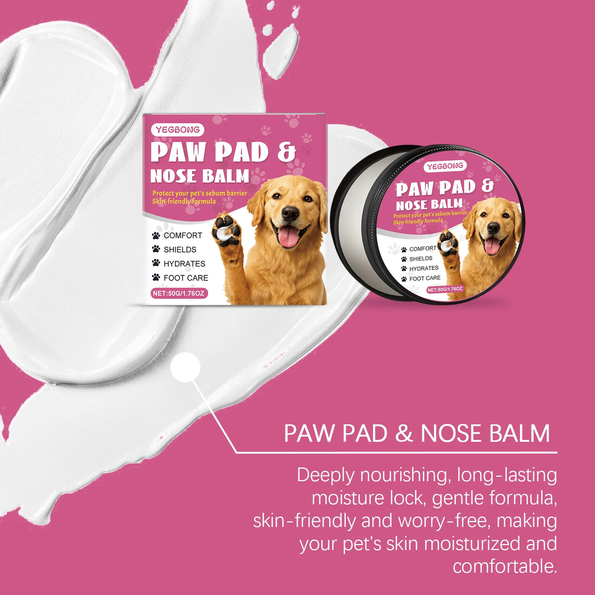 50g Pet Paw Care Balm Gentle Moisturizing Enhance Smoothness Nourishing Anti-chapping Relief Discomfort Daily Massage Maintain Pet Paw Pad Balm