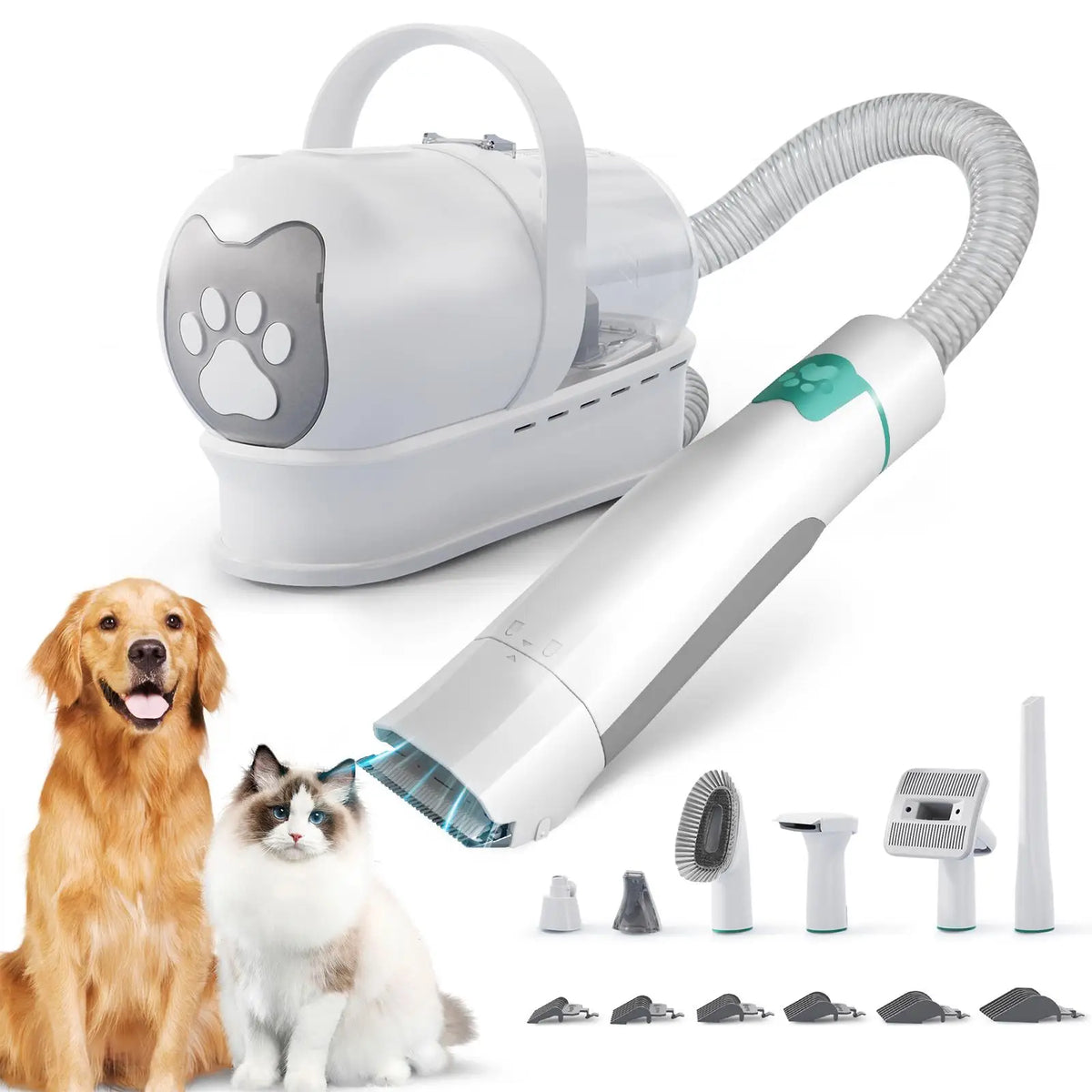 Dog Grooming Vacuum Kit With Deshedding Brush And Paw Trimmer