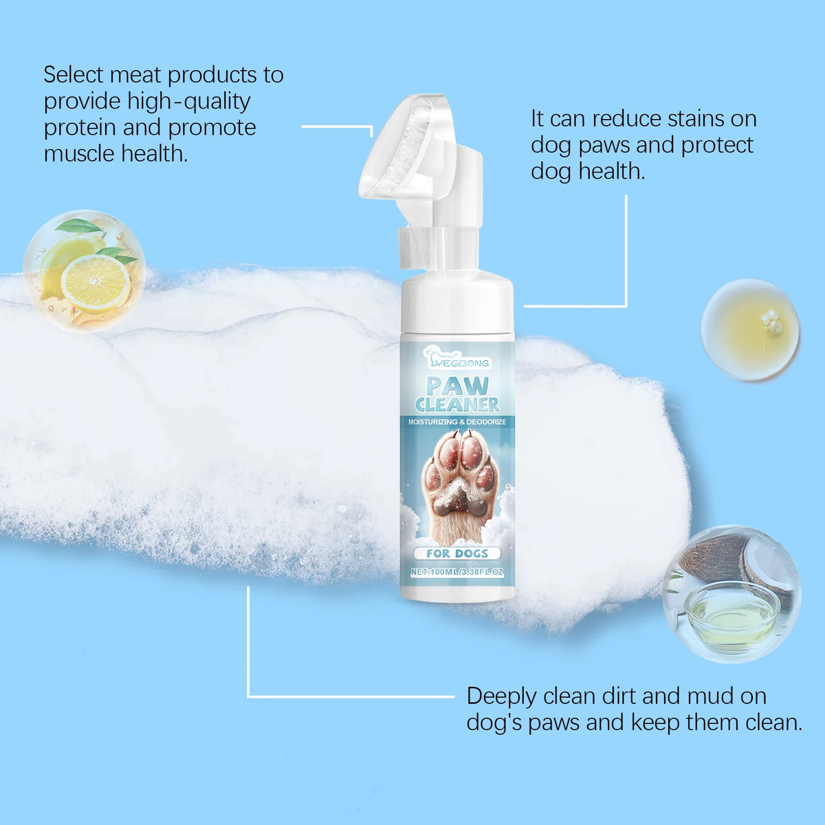 100ML Pet Paw Cleaner Mild Formula Gentle Cleaning Dirts Remove Dirts Moisturizing Anti-chapping Eliminate Bad Odors Easy Rinse Pet Paw Cleaner with Silicone Brush