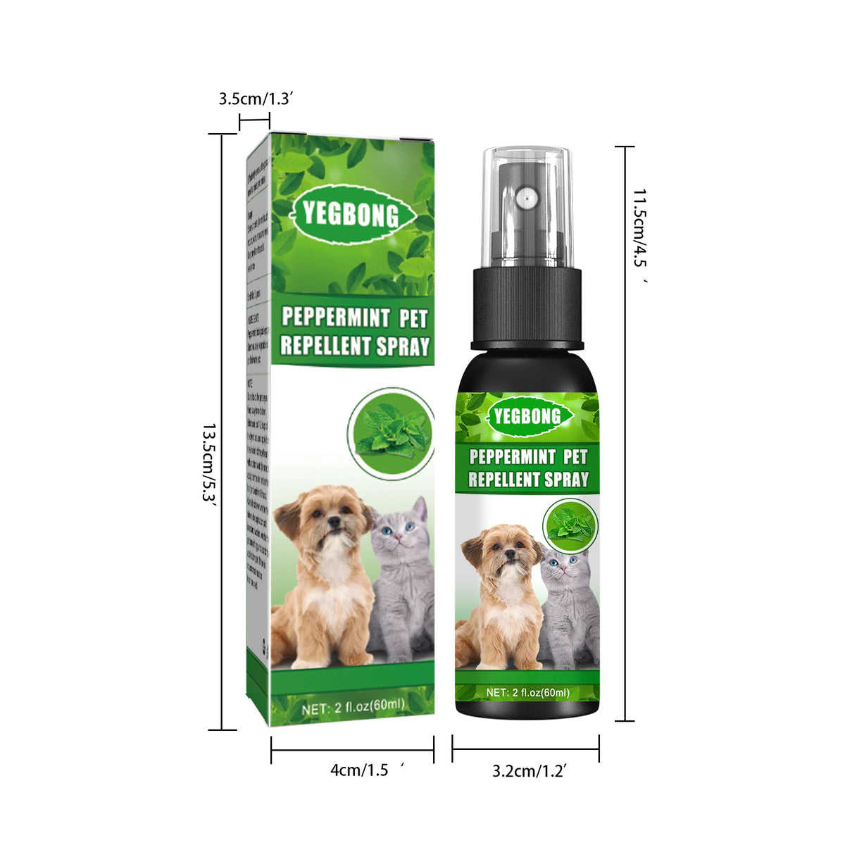 60ML Mint Pet Insect Repellent Spray Natural Formula Cleaning Pet Hair Dirts Eliminate Bad Odors Soothing Discomfort Relief Itching Pet Flea Repellent Spray