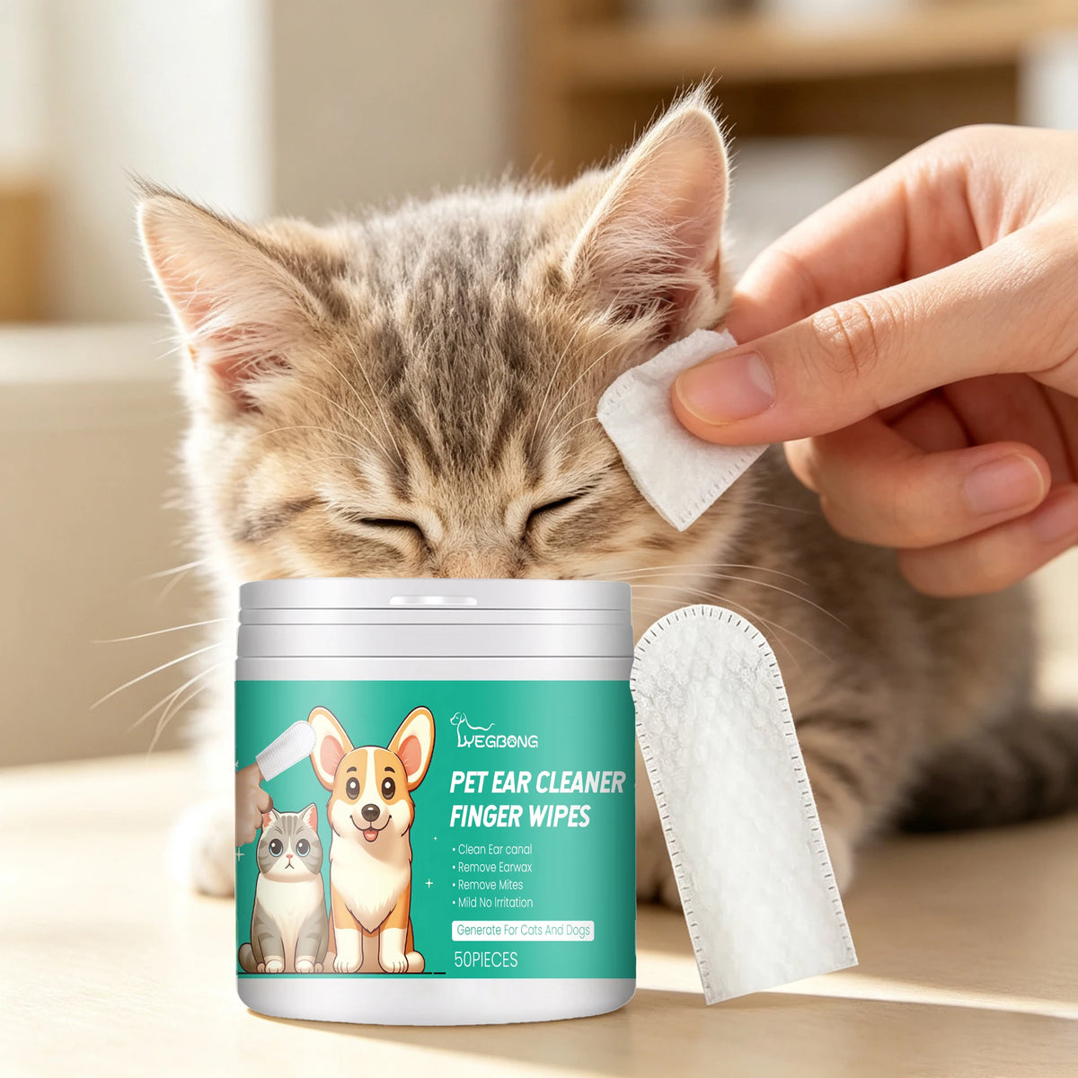 50PCS Pet Ear Cleaning Finger Wipes Gentle CLeaning Ear Canal Deep Remove Earwax Mite Repellent Non-irritating Eliminate Bad Odor Soothing Discomfort Pet Ear Cleaner