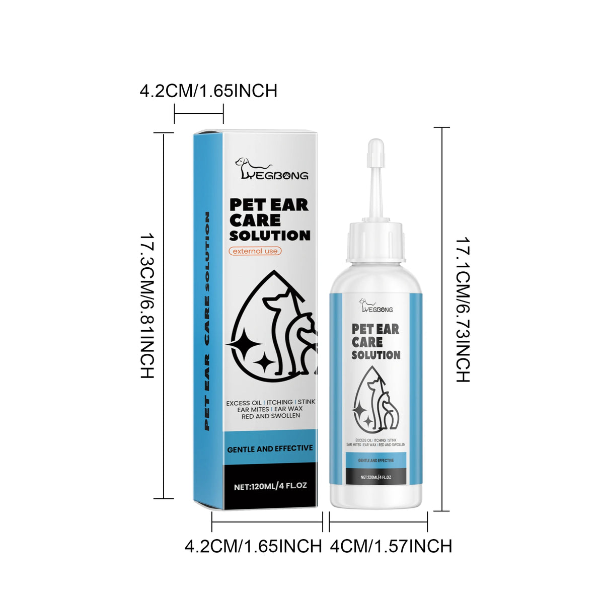 120ML Pet Ear Care Solution Liquid Gentle Cleaning Earwax Mite Removal Eliminating Bad Odor Soothing Discomfort Relief Itching Natural Ear Care Cleaner