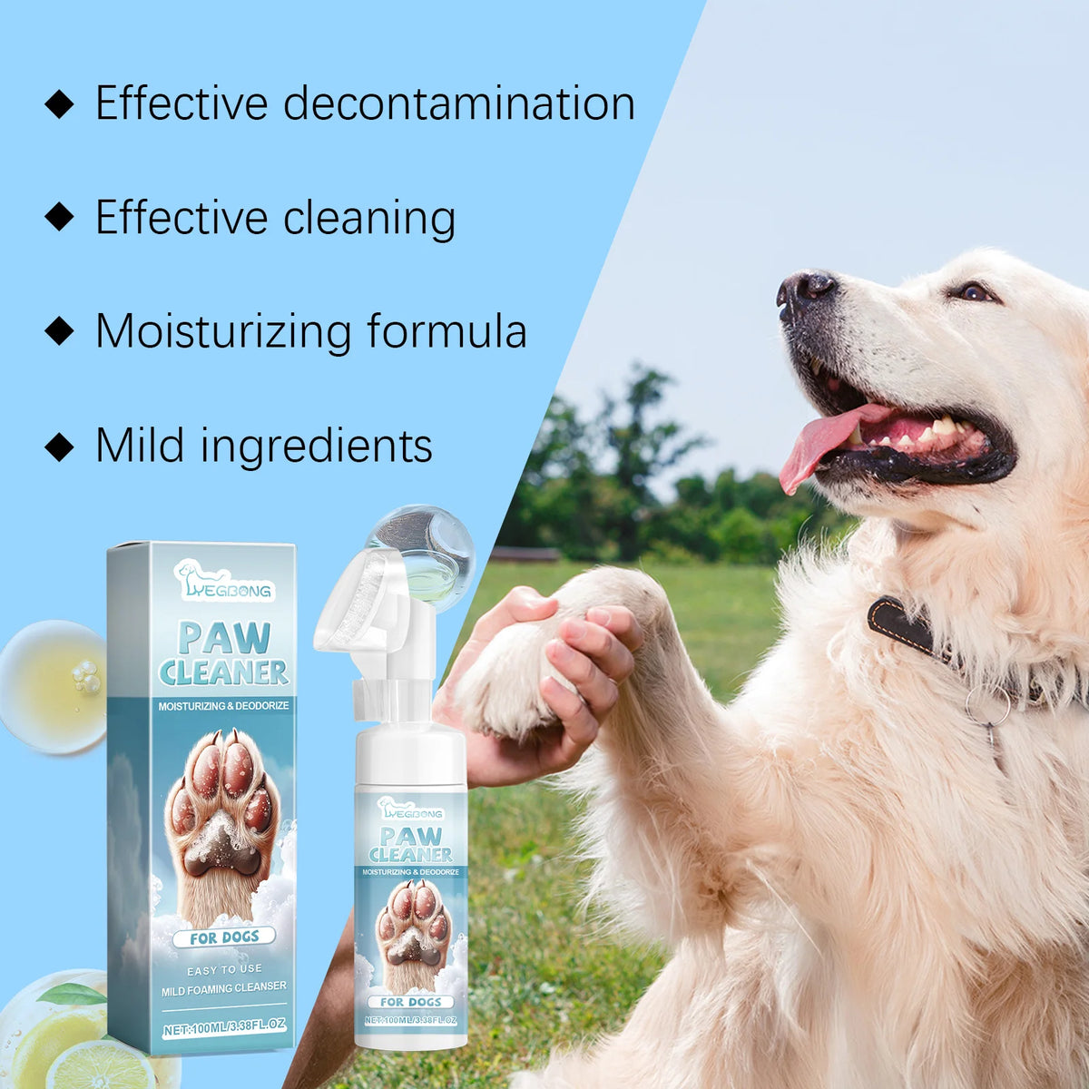 100ML Pet Paw Cleaner Mild Formula Gentle Cleaning Dirts Remove Dirts Moisturizing Anti-chapping Eliminate Bad Odors Easy Rinse Pet Paw Cleaner with Silicone Brush