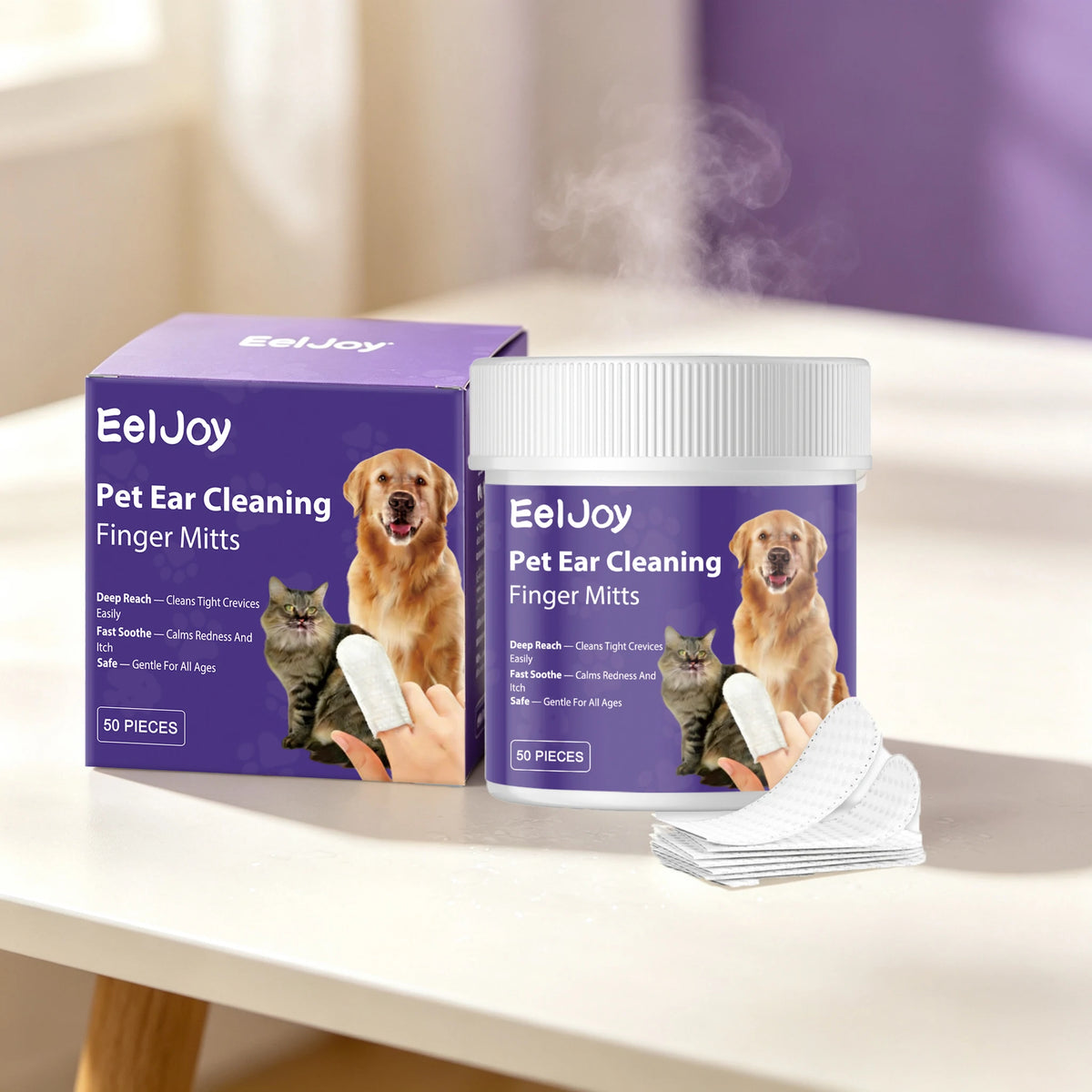 50PCS Pet Ear Cleaning Finger Cots Gentle Formula Daily Cleaning Ear Stains Eliminate Bad Odors Fresh Fragrance Soothing Itching Pet Ear Cleaner Wet Wipe