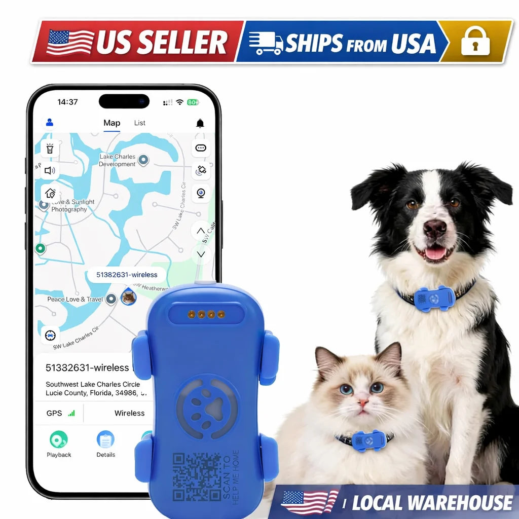 4G GPS Tracker for Dogs Cats, Real-time Pet Locator with Light Sound Alarm, US Seller, IP67 Waterproof, Safe Zone, with App Subscription, US Stock