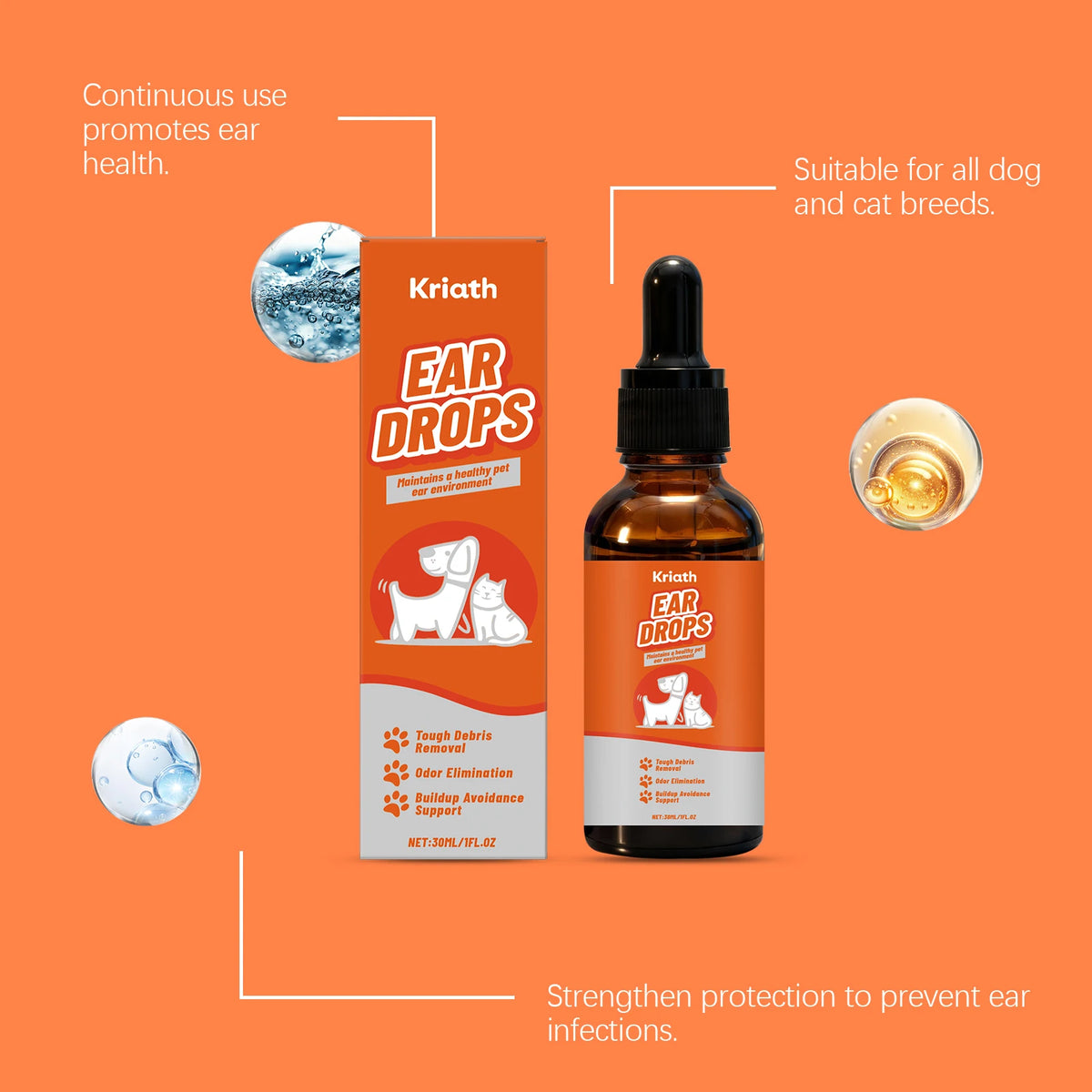 30ML Pet Ear Care Drops Gentle Remove Tough Debris Eliminate Bad Odor Maintain Ear Health Non-irritating Relief Discomfort Pet Ear Care Serum for Cats & Dogs