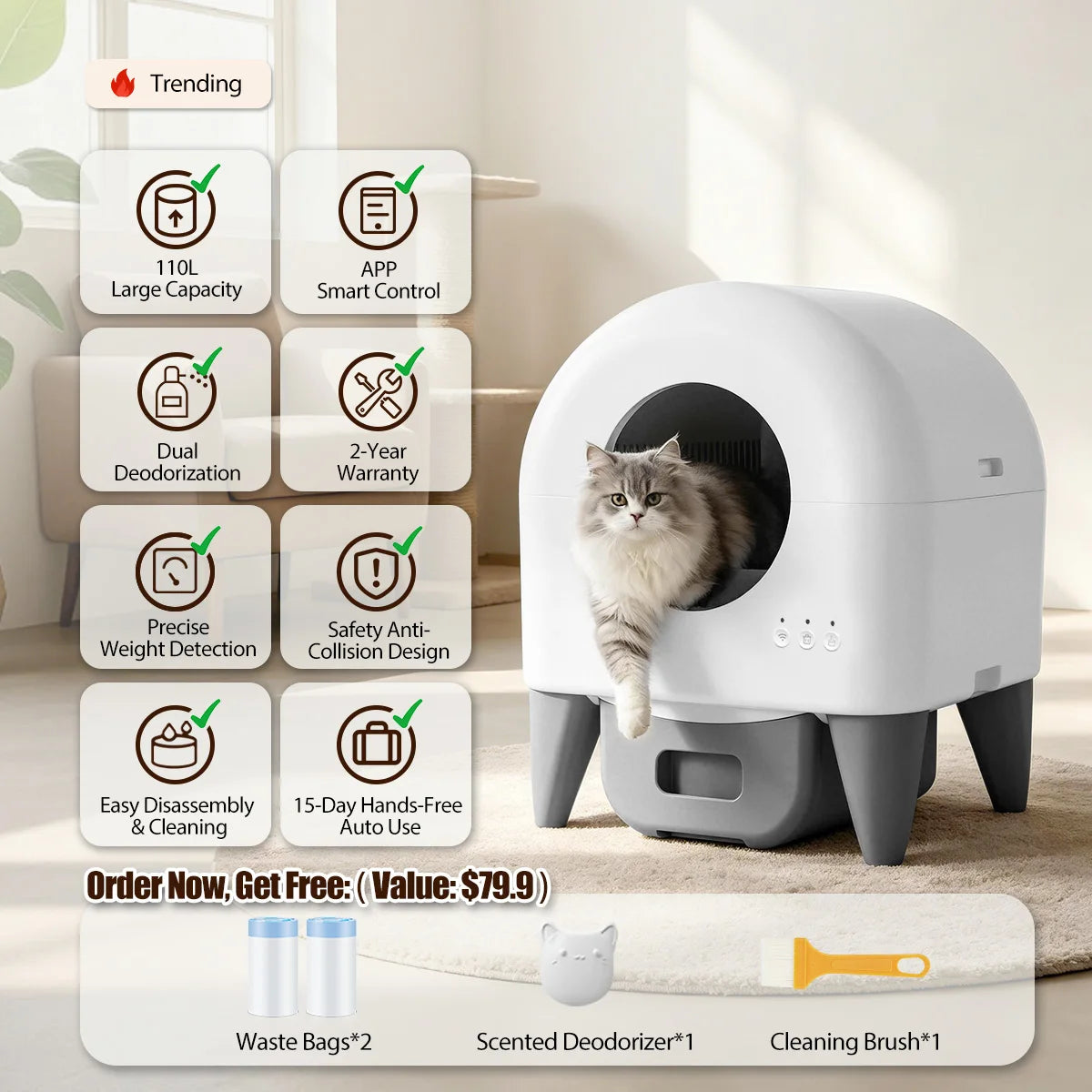 Automatic Smart Self Cleaning Enclosed Cat Litter Box Toilet