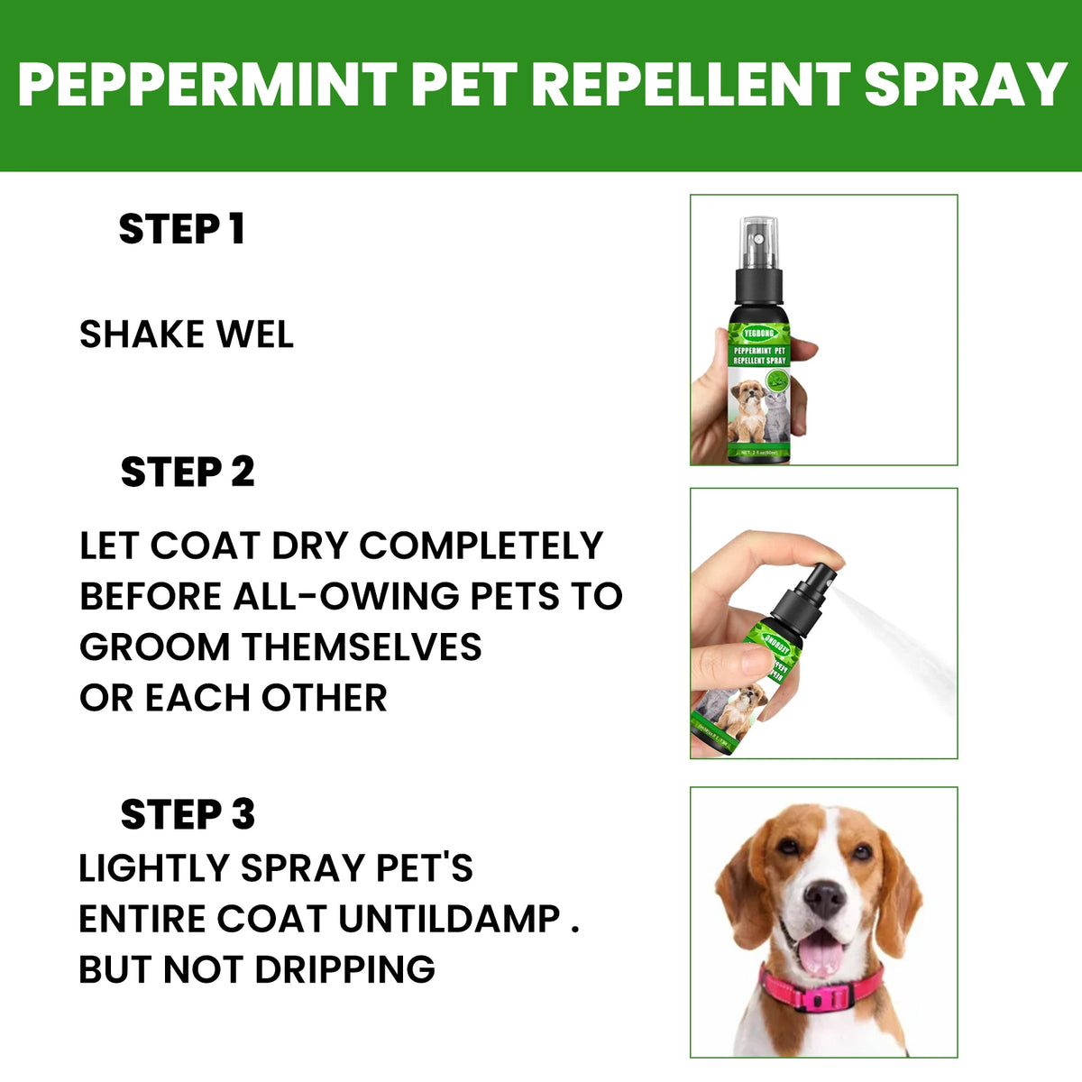 60ML Mint Pet Insect Repellent Spray Natural Formula Cleaning Pet Hair Dirts Eliminate Bad Odors Soothing Discomfort Relief Itching Pet Flea Repellent Spray