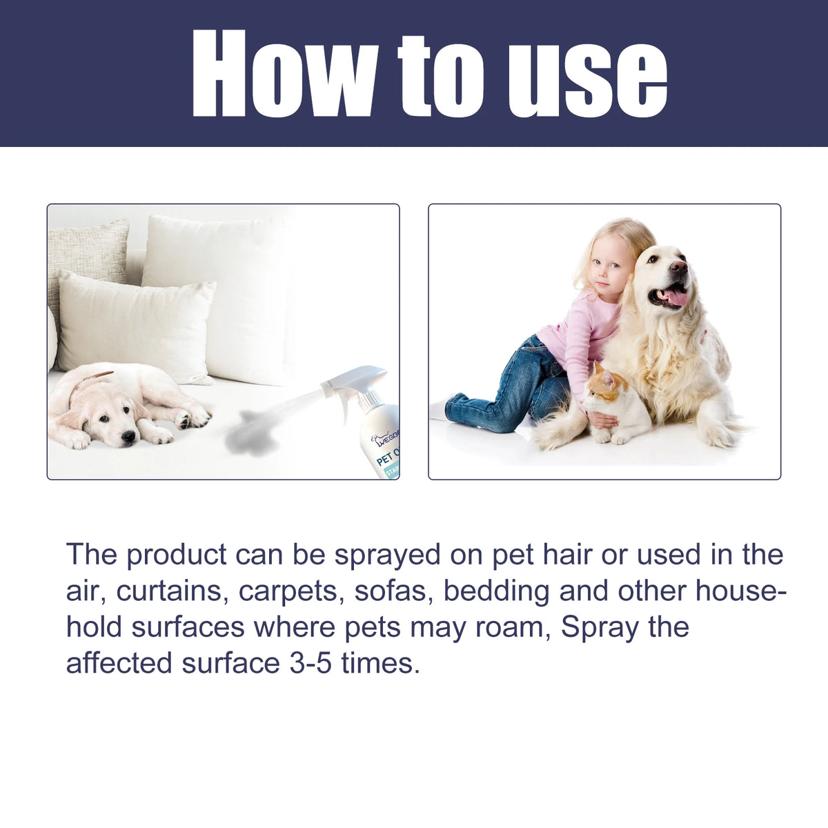 Pet Deodorizing Spray For Cats And Dogs, Remove Urine Feces Body Odor, Plant Extract Formula, Freshen Indoor Air