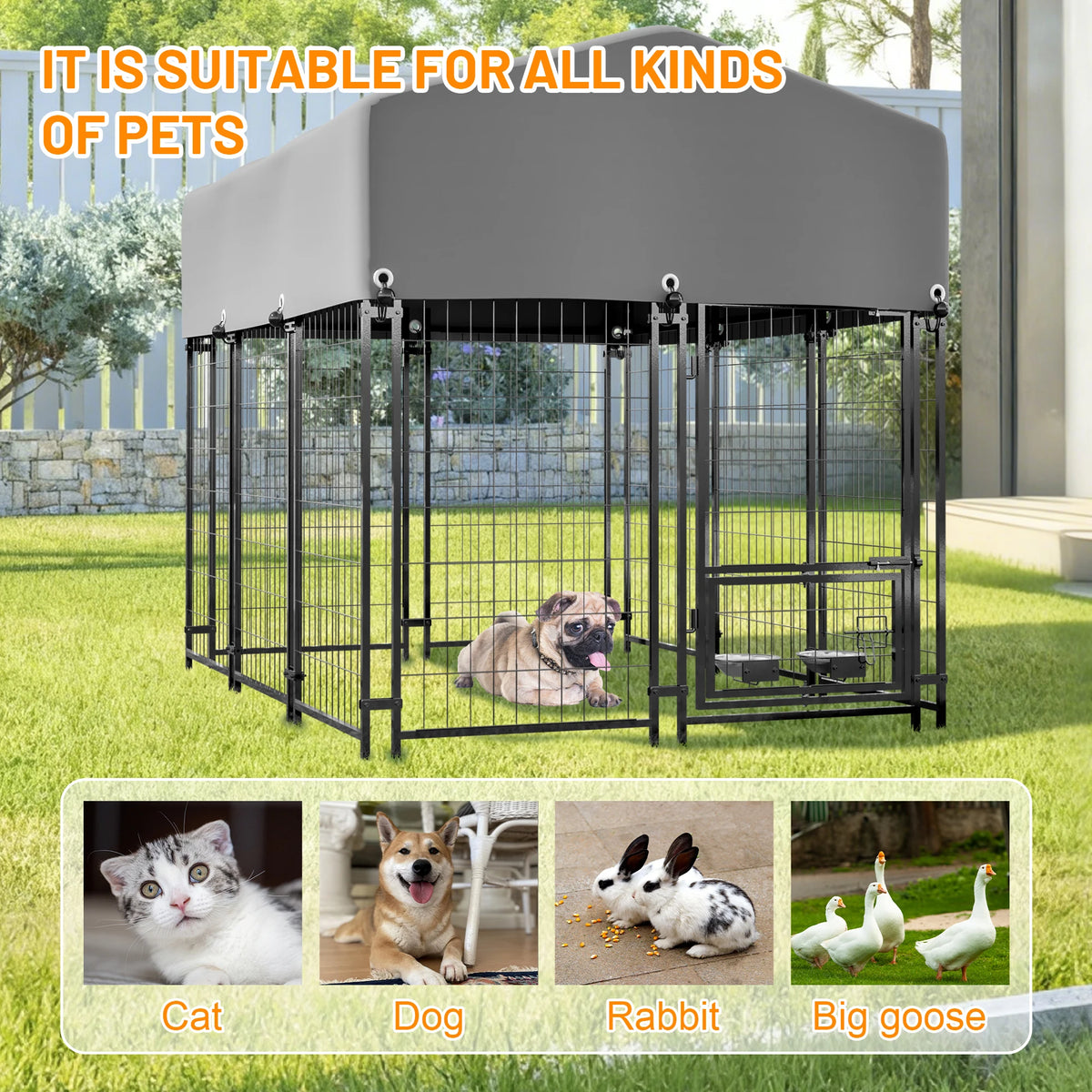 Heavy Duty Welded Wire Dog Kennel With Outdoor Waterproof Cover