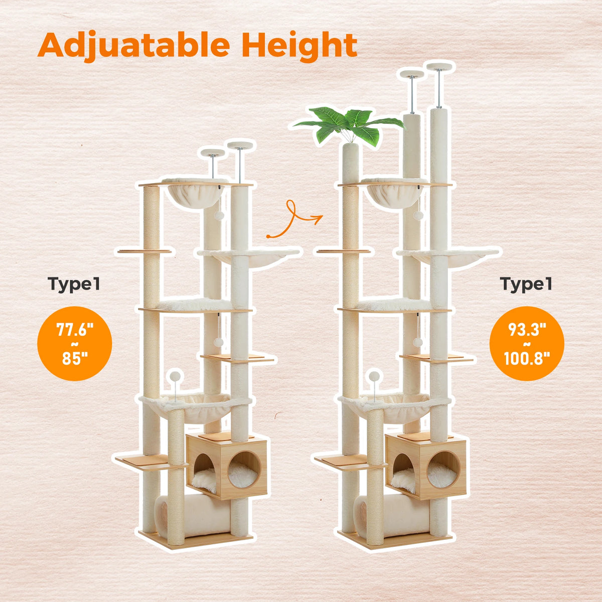 PAWZ Road Adjustable Wooden Cat Tree with Sisal Scratching Posts