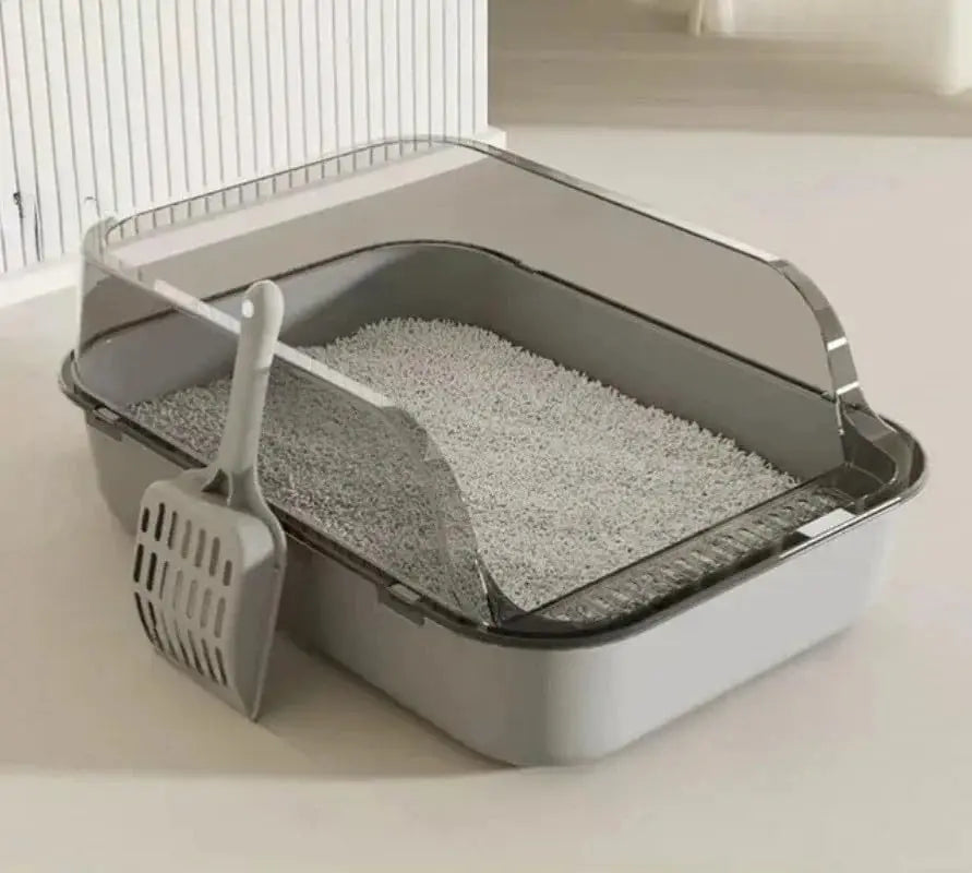 Semi Enclosed Cat Litter Box With High Sides Indoor Use